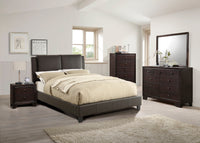 Eastern King Size Bed 1Pc Bed Set Brown Faux Leather Upholstered Two Panel Bed Frame Headboard Bedroom Furniture Box Spring Not Required King Brown Wood Bedroom Modern Pine Bed Frame Faux Leather Particle Board