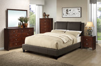 Eastern King Size Bed 1Pc Bed Set Brown Faux Leather Upholstered Two Panel Bed Frame Headboard Bedroom Furniture Box Spring Not Required King Brown Wood Bedroom Modern Pine Bed Frame Faux Leather Particle Board