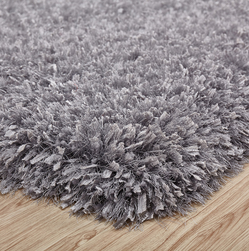 "Coral " Hand Tufted Shag Area Rug Silver Polyester