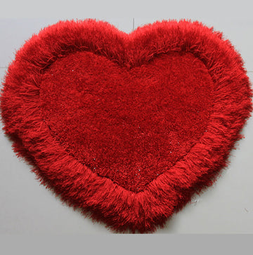 Heart Shape Hand Tufted 4 Inch Thick Shag Area Rug 28 In X 32 In Red Polyester