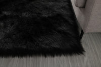 "Cozy Collection" Ultra Soft Fluffy Faux Fur Sheepskin Area Rug Black Polyester