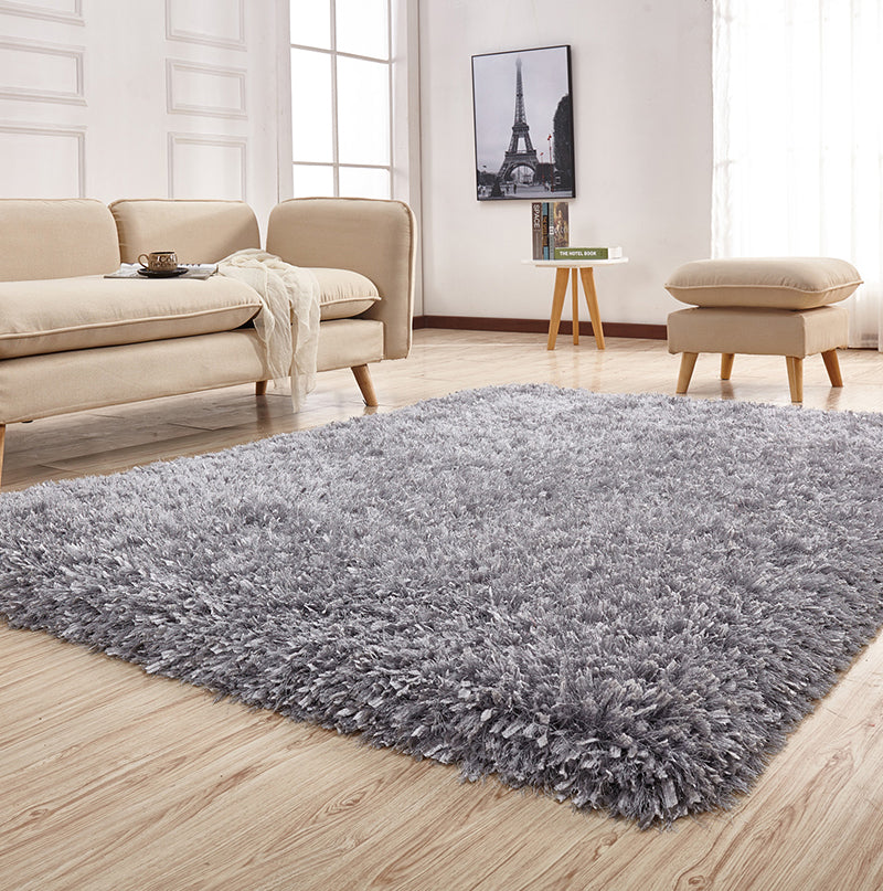 "Coral " Hand Tufted Shag Area Rug Silver Polyester