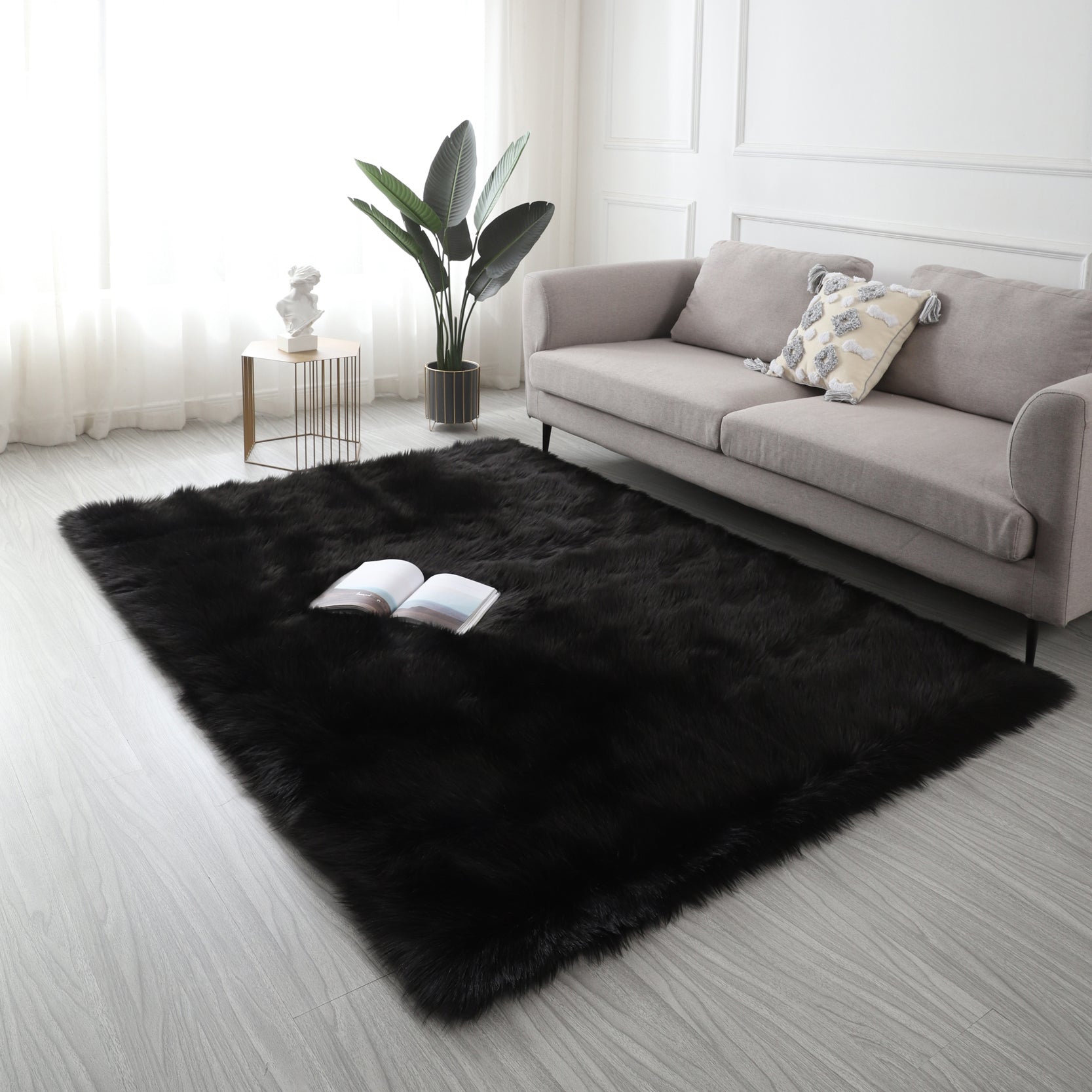 "Cozy Collection" Ultra Soft Fluffy Faux Fur Sheepskin Area Rug Gray Polyester