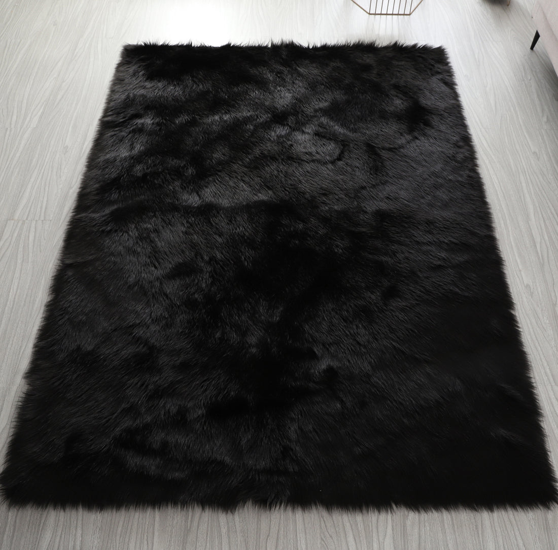 "Cozy Collection" Ultra Soft Fluffy Faux Fur Sheepskin Area Rug Black Polyester