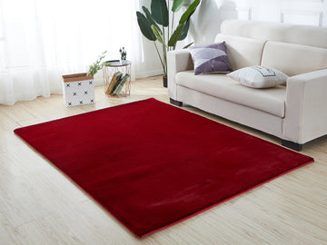 Lily Luxury Chinchilla Faux Fur Rectangular Area Rug Red Polyester