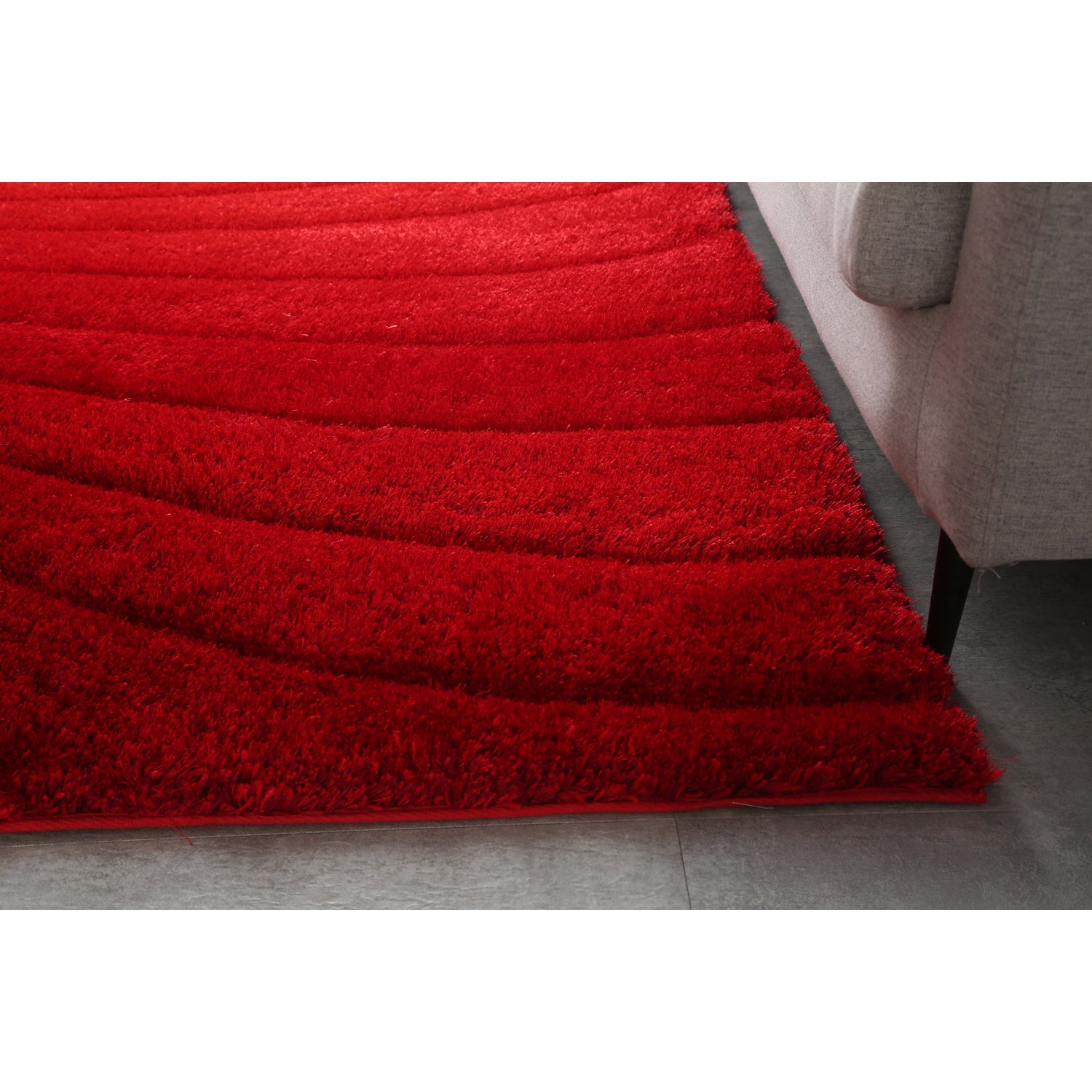 "3D Shaggy" Hand Tufted Area Rug Red Polyester