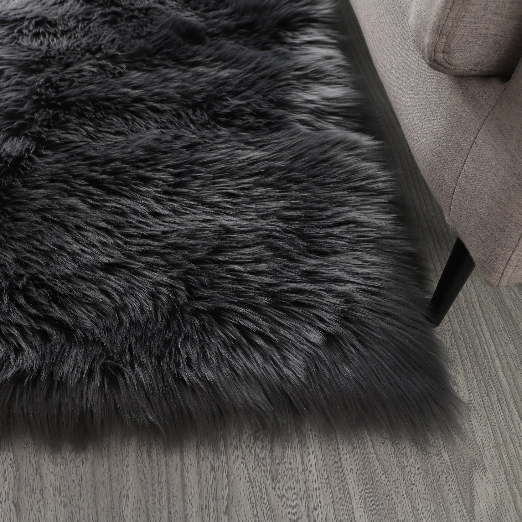 "Cozy Collection" Ultra Soft Fluffy Faux Fur Sheepskin Area Rug Gray Polyester