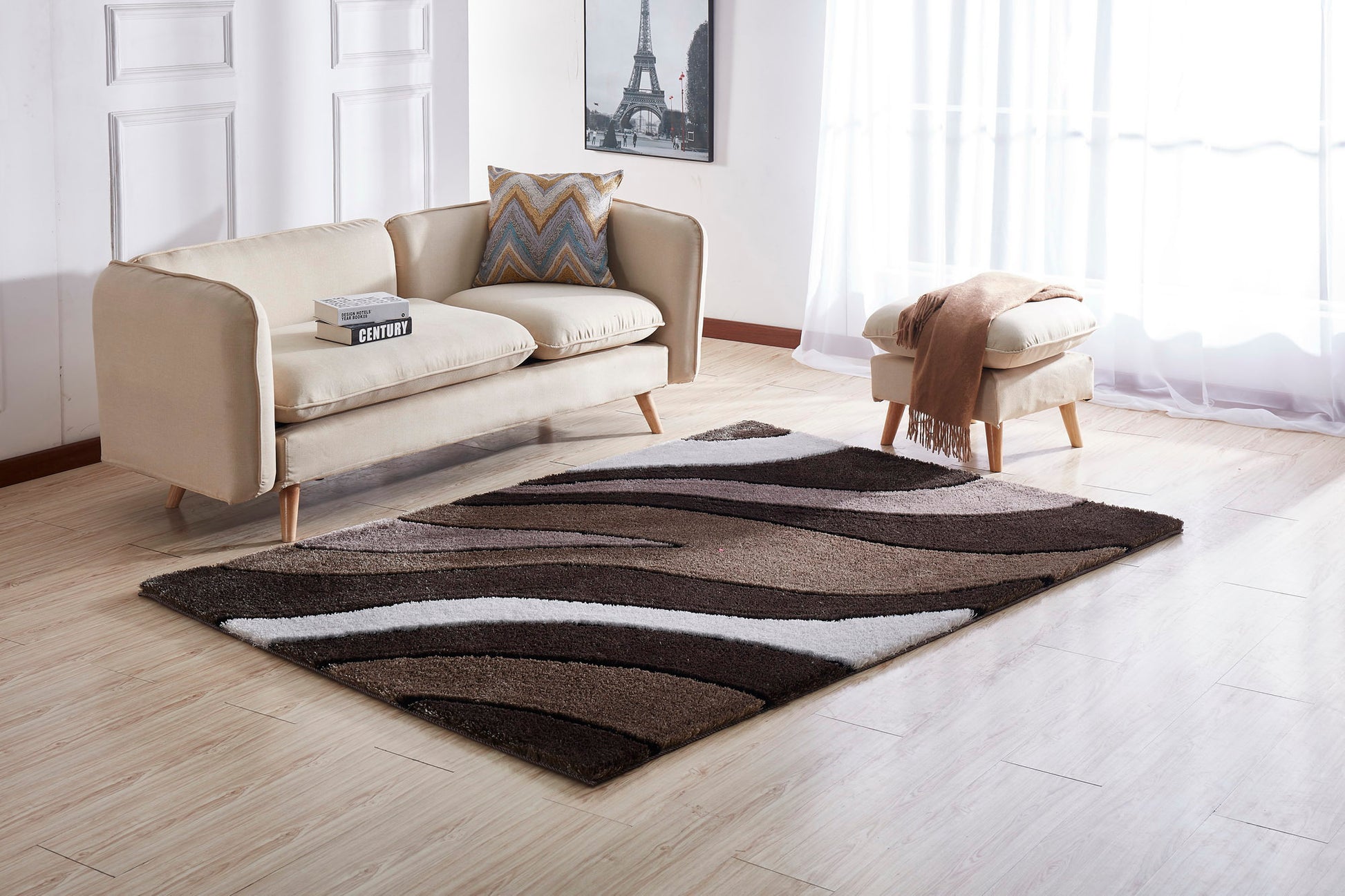 "Aria Collection" Soft Pile Hand Tufted Shag Area Rug Brown Polyester