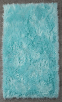 "Cozy Collection" Ultra Soft Fluffy Faux Fur Sheepskin Area Rug Teal Polyester