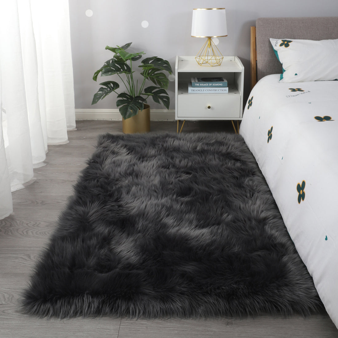 "Cozy Collection" Ultra Soft Fluffy Faux Fur Sheepskin Area Rug Gray Polyester