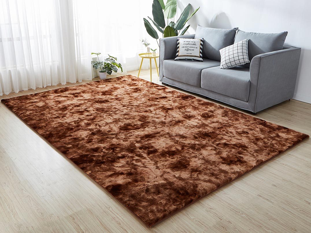 Lily Luxury Chinchilla Faux Fur Rectangular Area Rug Brown Polyester