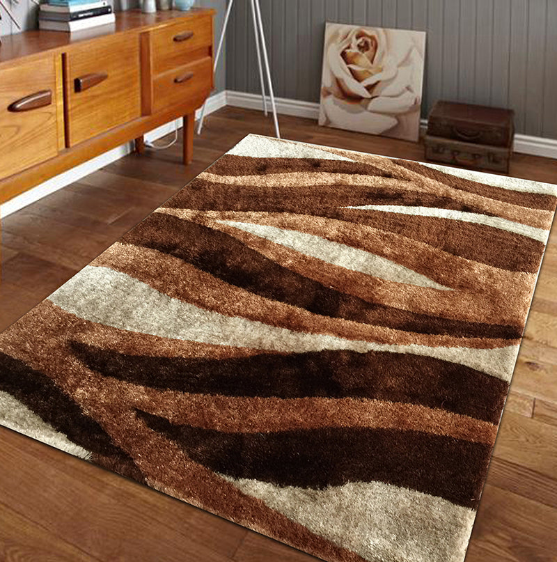 "Aria Collection" Soft Pile Hand Tufted Shag Area Rug Beige Polyester