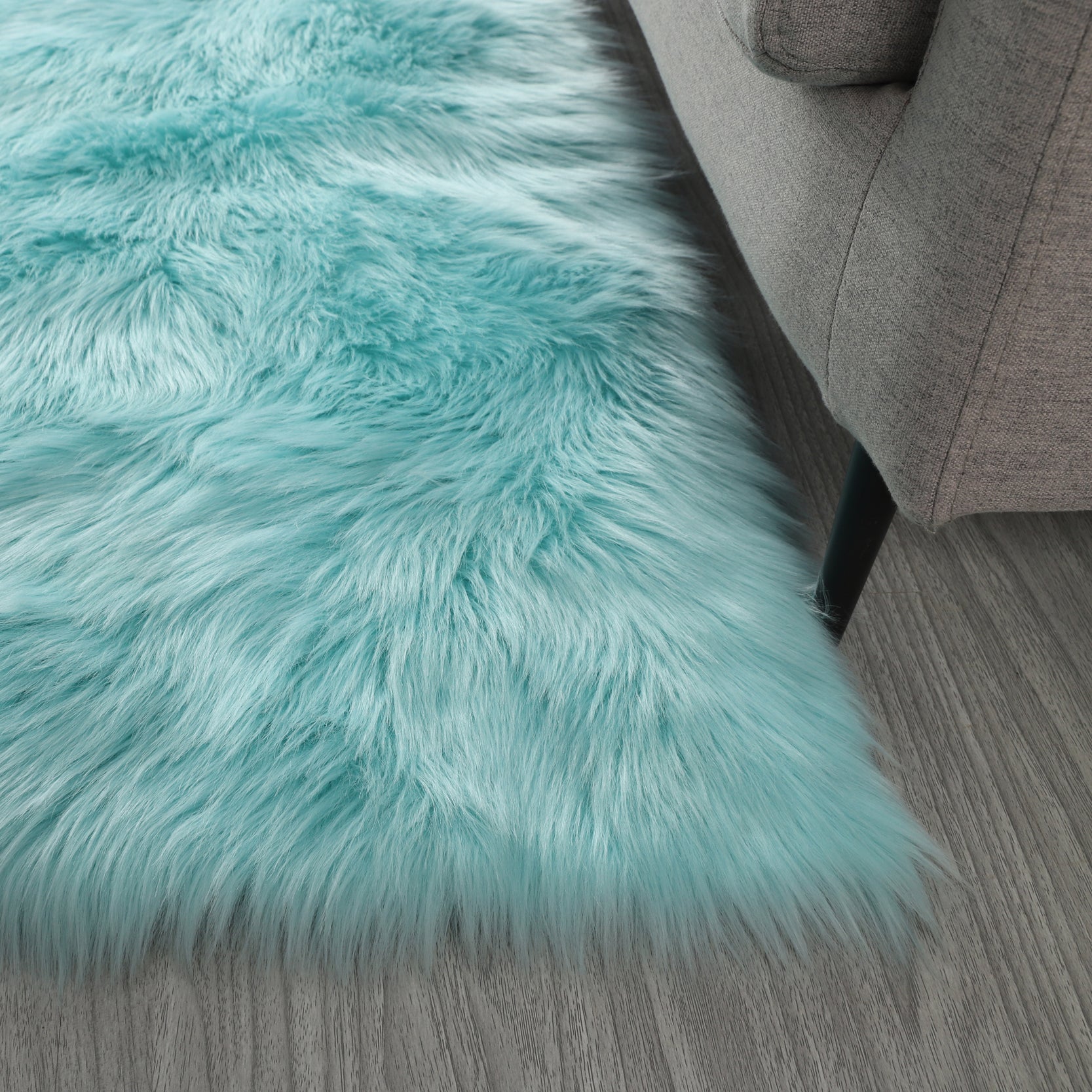 "Cozy Collection" Ultra Soft Fluffy Faux Fur Sheepskin Area Rug Teal Polyester