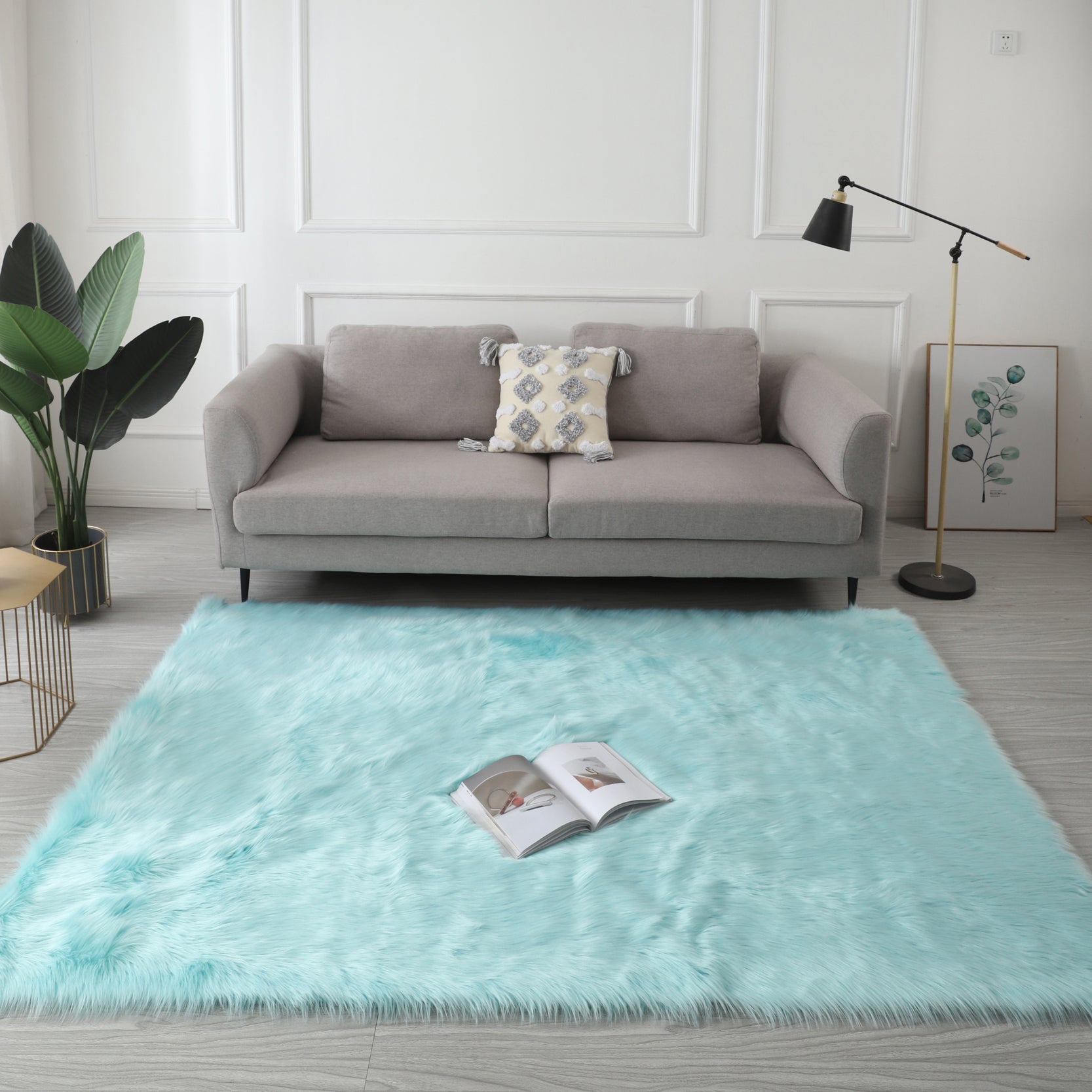 "Cozy Collection" Ultra Soft Fluffy Faux Fur Sheepskin Area Rug Teal Polyester