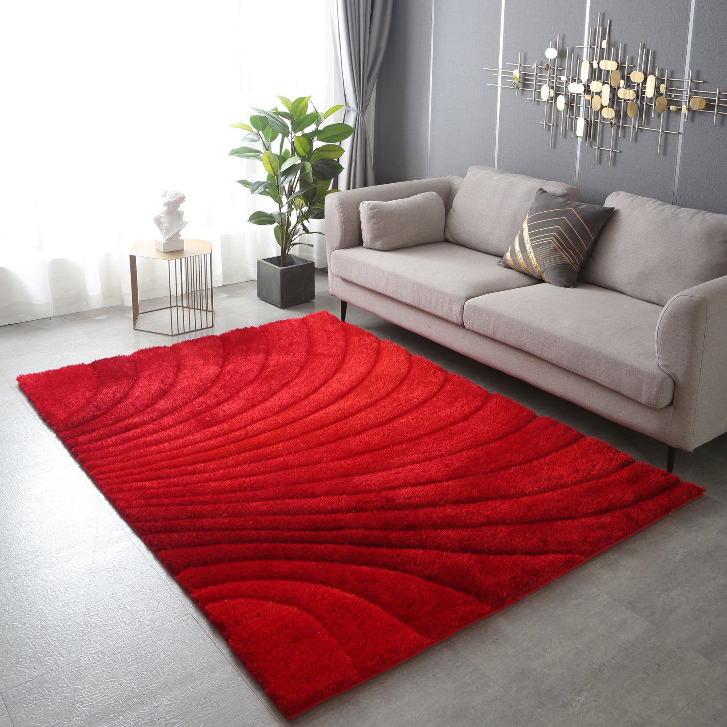 "3D Shaggy" Hand Tufted Area Rug Red Polyester