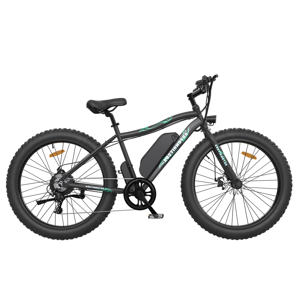 Aostirmotor 26" 500W Electric Bike Fat Tire P7 36V 12.5Ah Removable Lithium Battery For Adults S07 P Black Aluminium