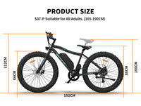 Aostirmotor 26" 500W Electric Bike Fat Tire P7 36V 12.5Ah Removable Lithium Battery For Adults S07 P Black Aluminium