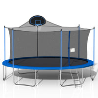 16Ft Trampoline For Adults & Kids With Basketball Hoop, Double Sided Cover,Outdoor Trampolines W Ladder And Safety Enclosure Net For Kids And Adults Blue Metal