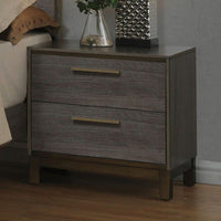 Contemporary 1Pc Nightstand Two Tone Antique Gray Bedroom Furniture Nightstand Center Metal Glides Brass Bar Pulls Antique Gray Gray 2 Drawers Bedroom Bedside Cabinet Contemporary,Modern Solid Wood