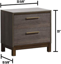 Contemporary 1Pc Nightstand Two Tone Antique Gray Bedroom Furniture Nightstand Center Metal Glides Brass Bar Pulls Antique Gray Gray 2 Drawers Bedroom Bedside Cabinet Contemporary,Modern Solid Wood