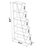 Furnish Home Store Modern 5 Tier Ladder Bookshelf Organizers, Narrow Bookshelf For Small Spaces Office Furniture Bookcase, White Chrome White Solid Wood