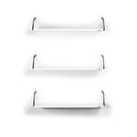 Altai Floating Wall Decor Wall Mounted Rustic Decorative Hanging Metal Bracket Triple Shelfs For Books, White Blue White Solid Wood