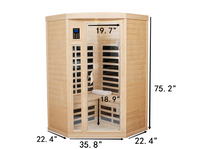 Two Persons Hemlock Far Infrared Corner Indoor Sauna Room Natural Wood Wood Stainless Steel Glass