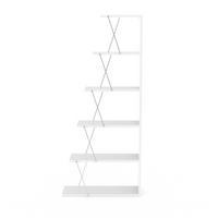 Furnish Home Store Modern 5 Tier Ladder Bookshelf Organizers, Narrow Bookshelf For Small Spaces Office Furniture Bookcase, White Chrome White Solid Wood
