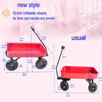 Outdoor Wagon All Terrain Pulling Air Tires Children Kid Garden Red Steel