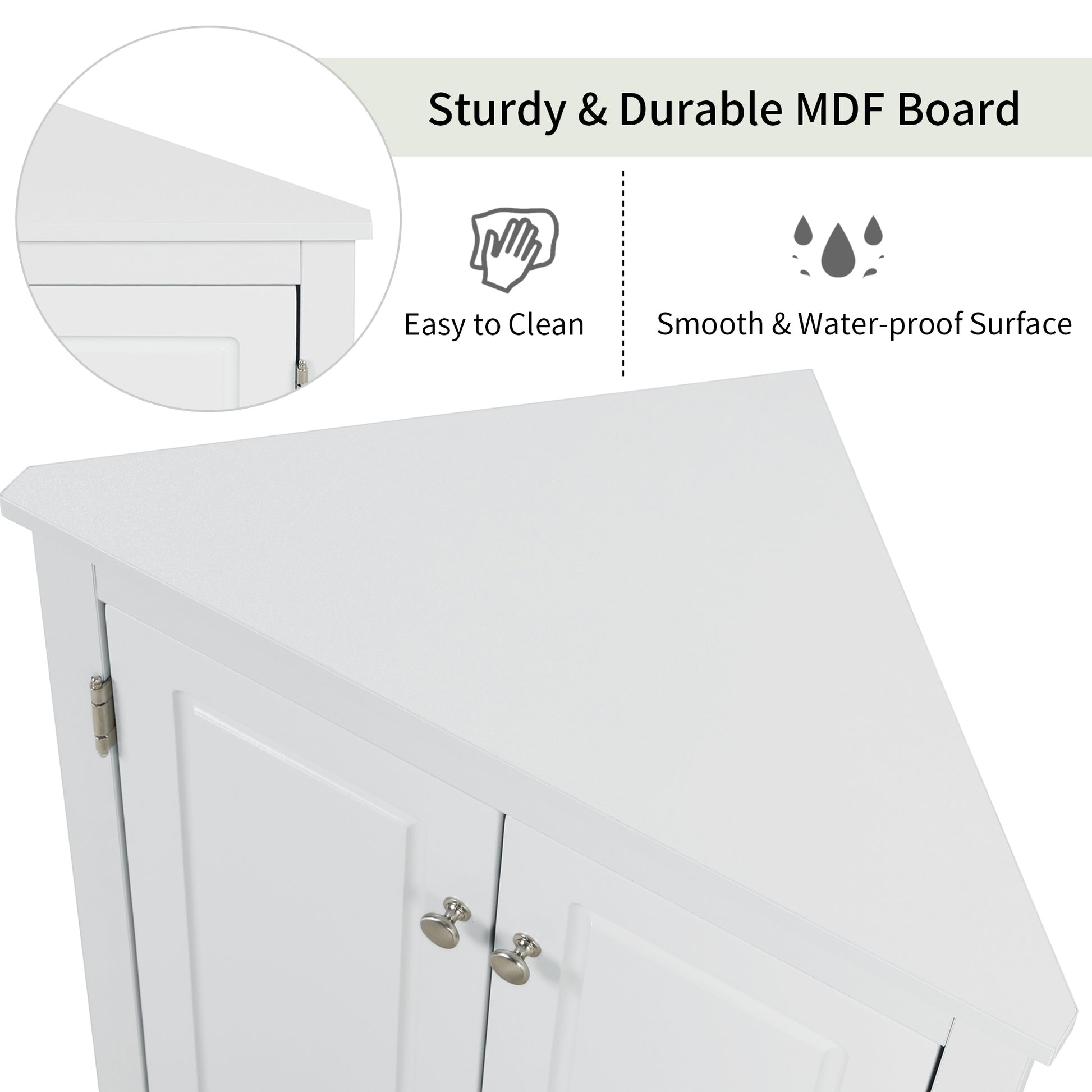 White Triangle Bathroom Storage Cabinet With Adjustable Shelves, Freestanding Floor Cabinet For Home Kitchen White Mdf