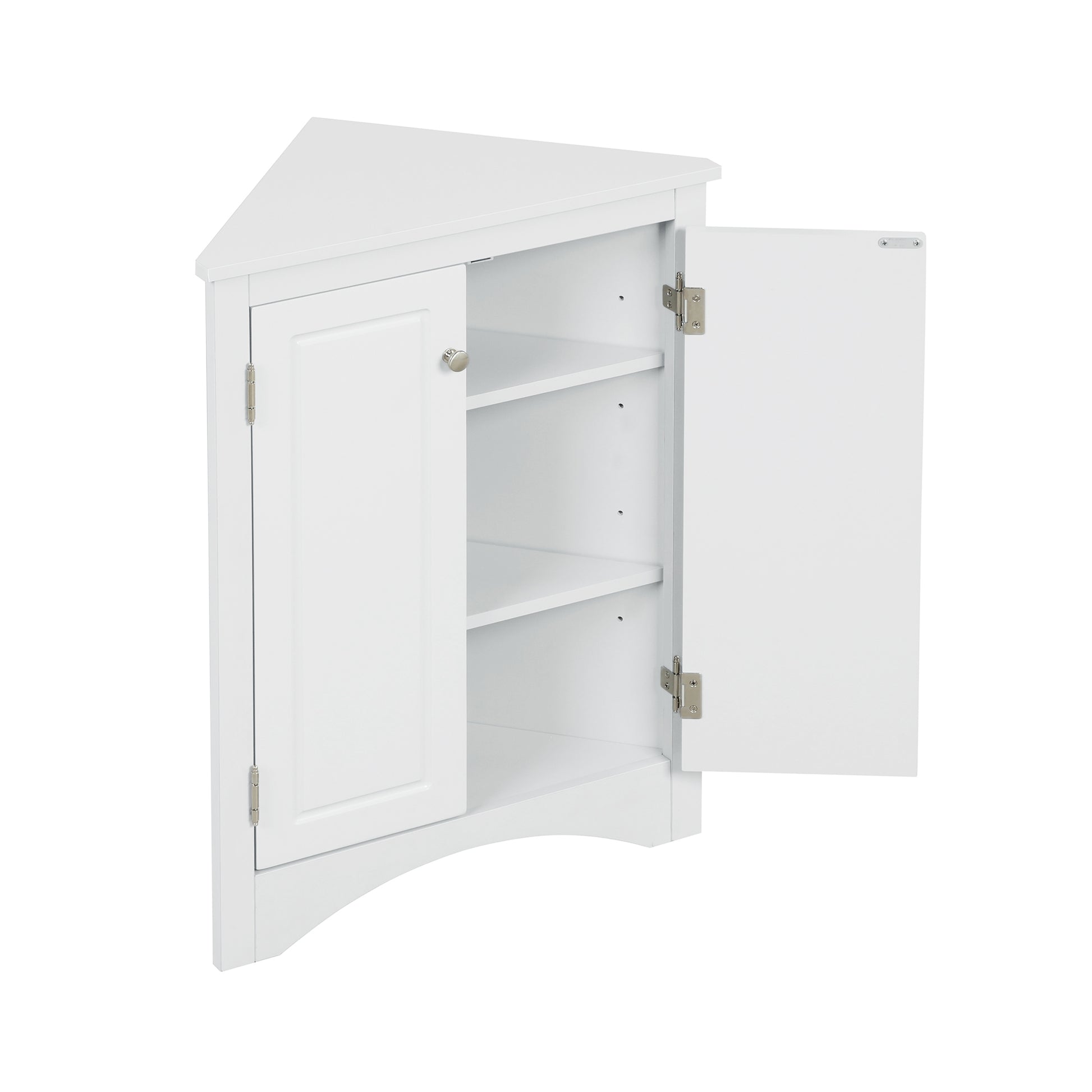 White Triangle Bathroom Storage Cabinet With Adjustable Shelves, Freestanding Floor Cabinet For Home Kitchen White Mdf