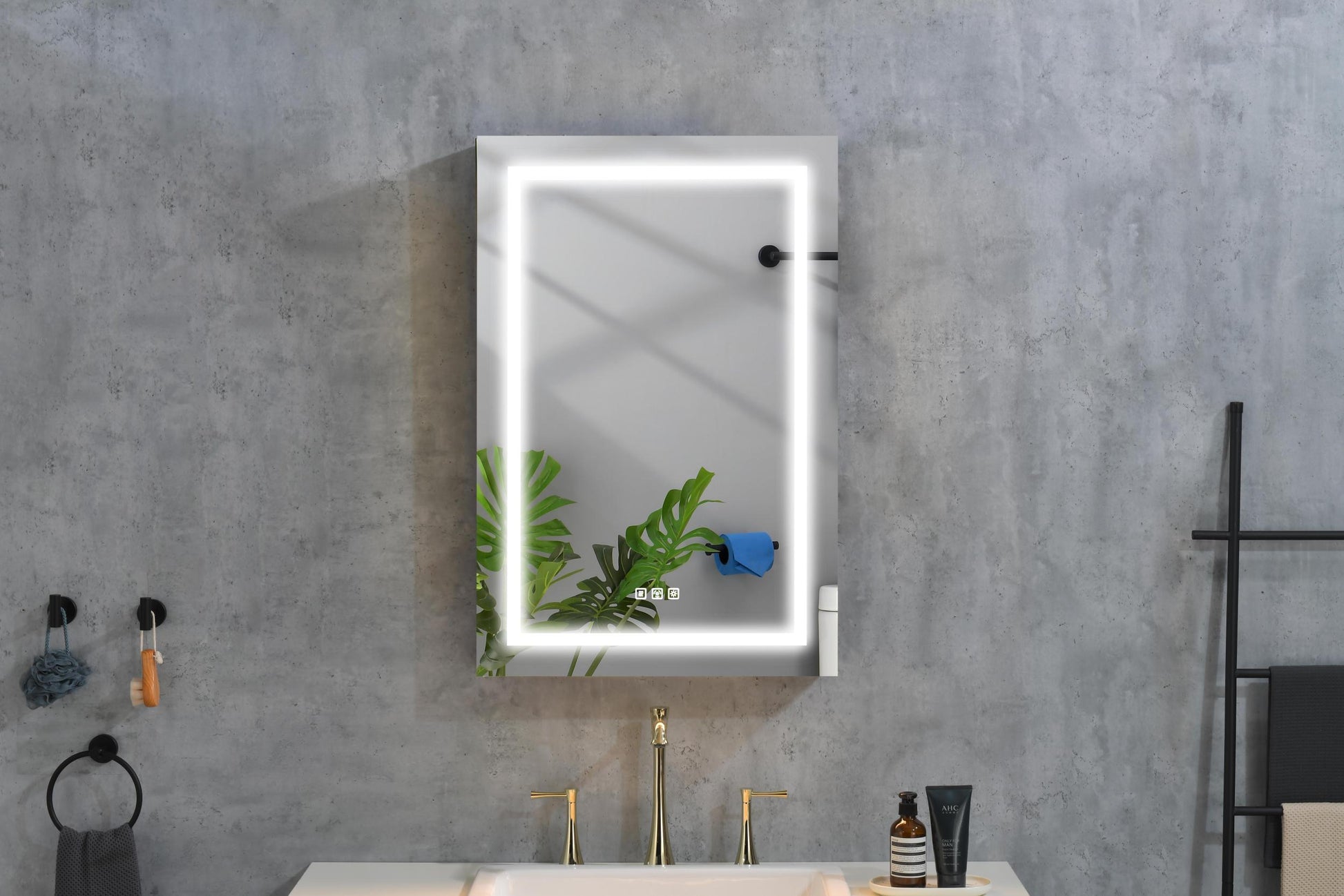 Led Lighted Bathroom Medicine Cabinet With Mirror, Surface Lighted Medicine Cabinet,Dimmable,Adjustable Shelves,Intelligent Switch Medicine Cabinet, Aluminum Frame,Left Opening Door Matt Black Aluminium
