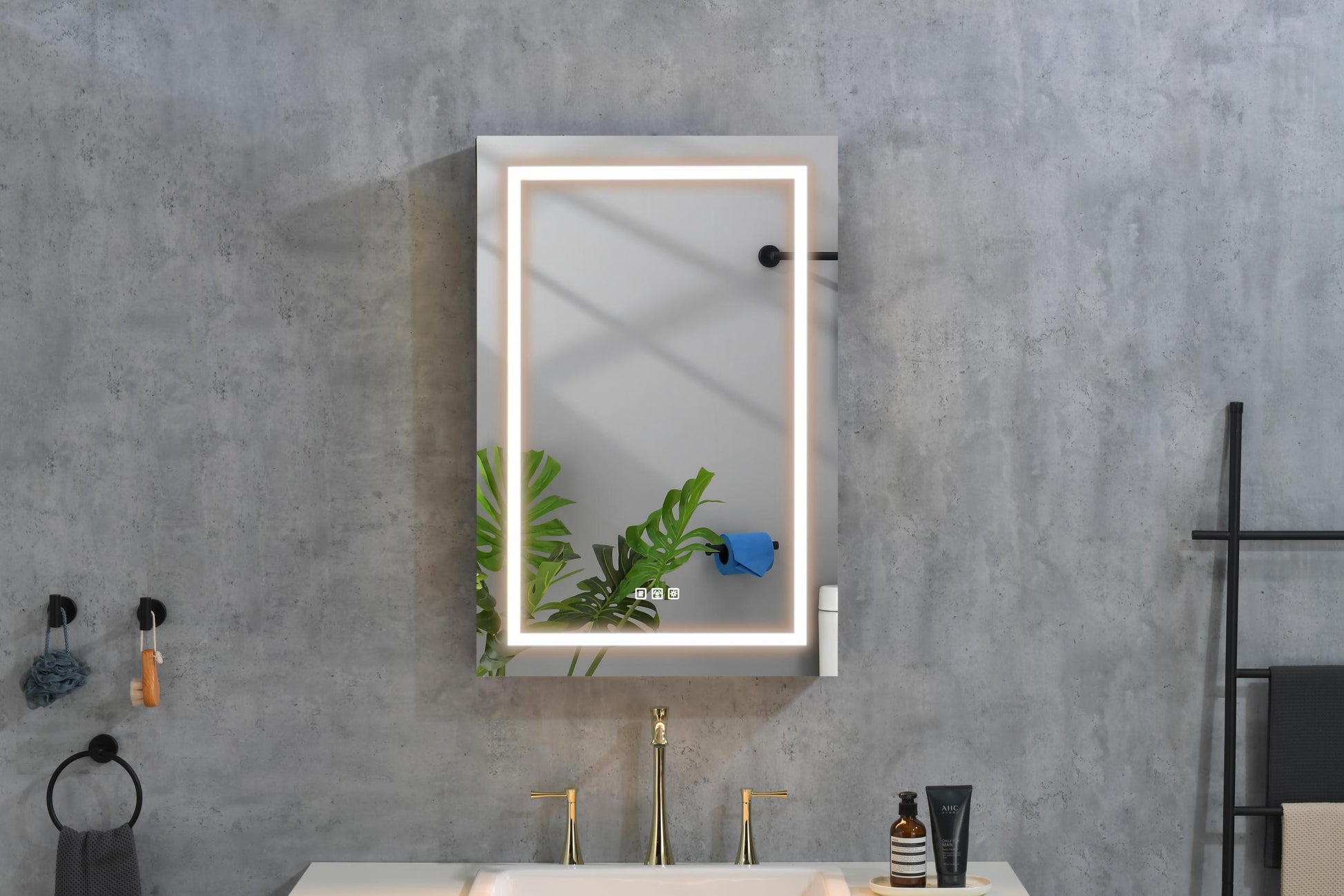 Led Lighted Bathroom Medicine Cabinet With Mirror, Surface Lighted Medicine Cabinet,Dimmable,Adjustable Shelves,Intelligent Switch Medicine Cabinet, Aluminum Frame,Left Opening Door Matt Black Aluminium