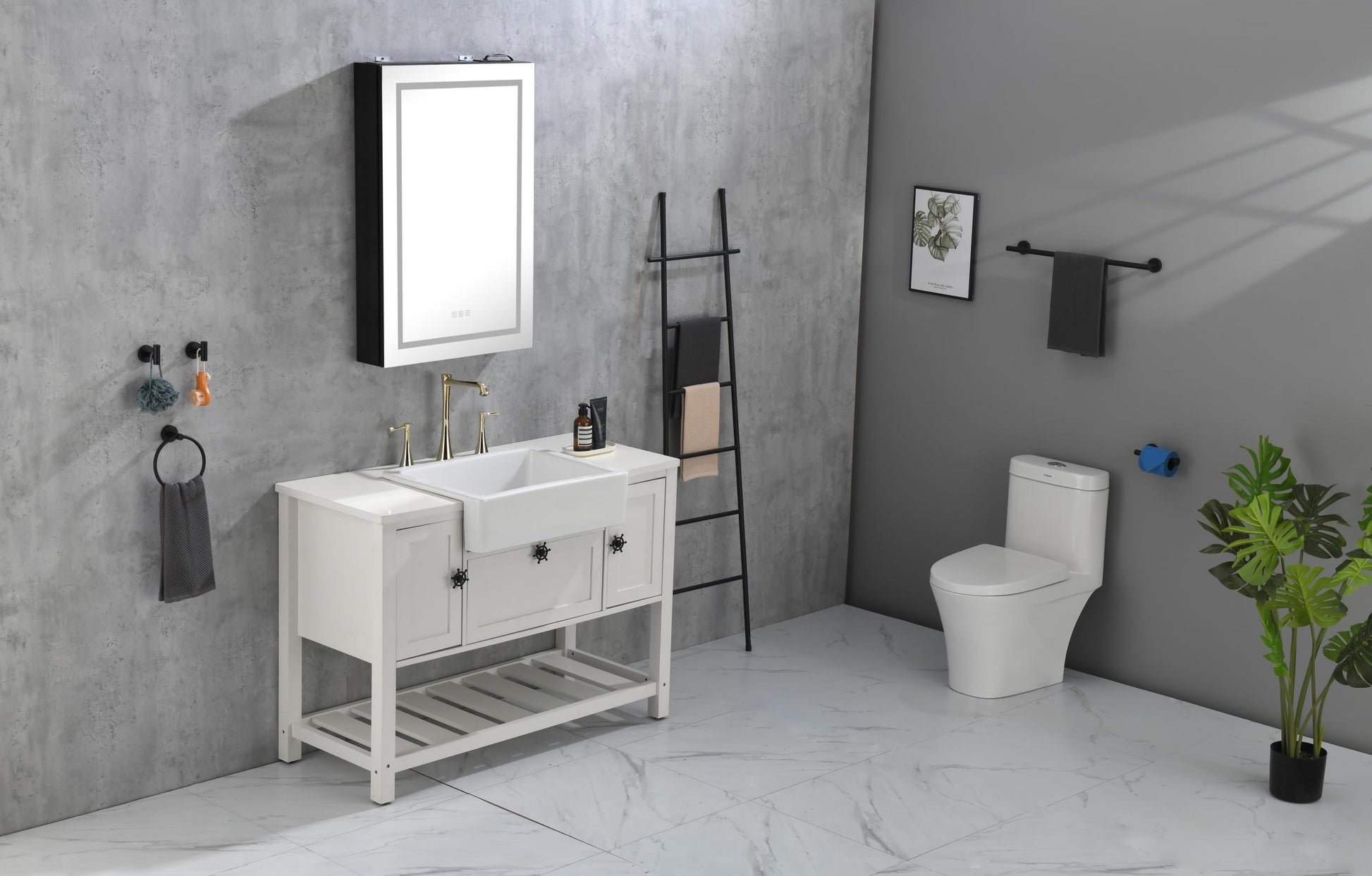 Led Lighted Bathroom Medicine Cabinet With Mirror, Surface Lighted Medicine Cabinet,Dimmable,Adjustable Shelves,Intelligent Switch Medicine Cabinet, Aluminum Frame,Left Opening Door Matt Black Aluminium