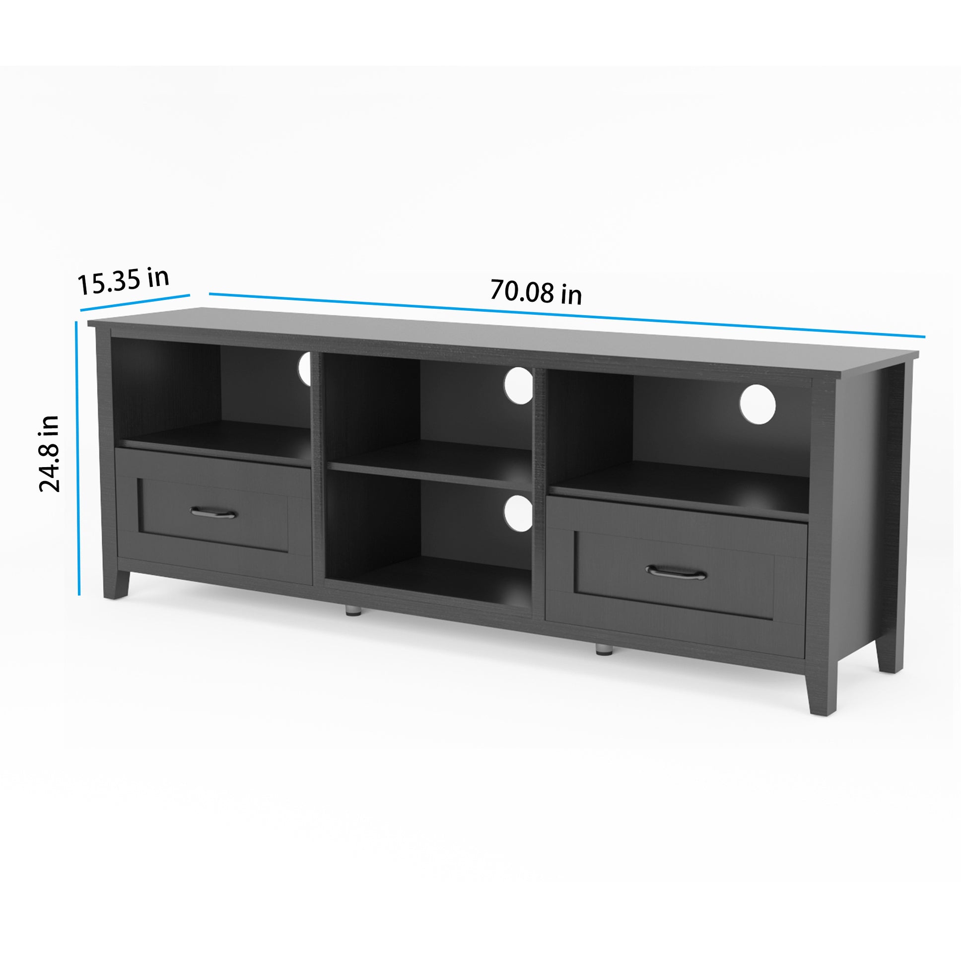 70.08 Inch Length Black Tv Stand For Living Room And Bedroom, With 2 Drawers And 4 High Capacity Storage Compartment. Black Particle Board