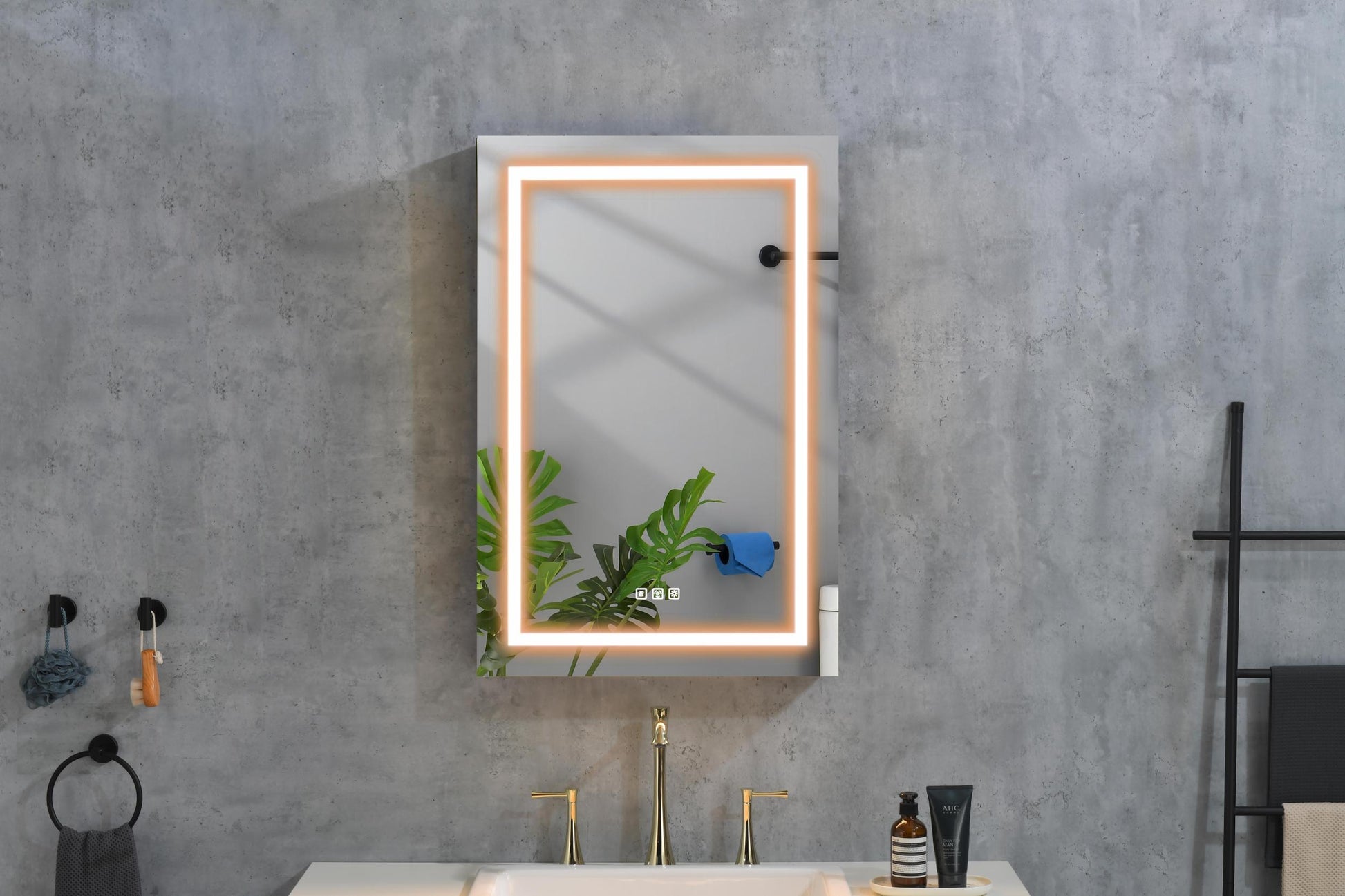 Led Lighted Bathroom Medicine Cabinet With Mirror, Surface Lighted Medicine Cabinet,Dimmable,Adjustable Shelves,Intelligent Switch Medicine Cabinet, Aluminum Frame,Left Opening Door Matt Black Aluminium