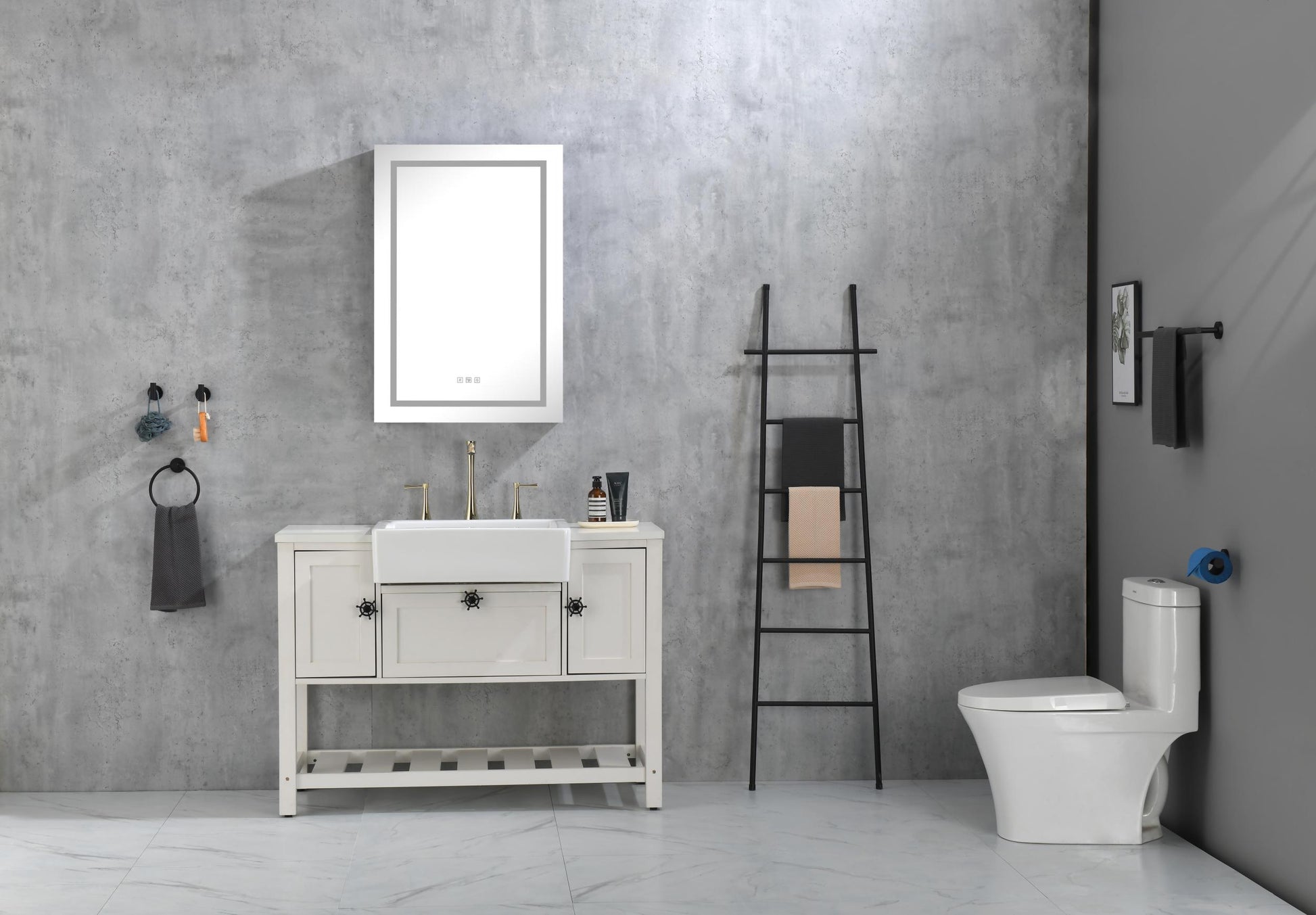 Led Lighted Bathroom Medicine Cabinet With Mirror, Surface Lighted Medicine Cabinet,Dimmable,Adjustable Shelves,Intelligent Switch Medicine Cabinet, Aluminum Frame,Left Opening Door Matt Black Aluminium