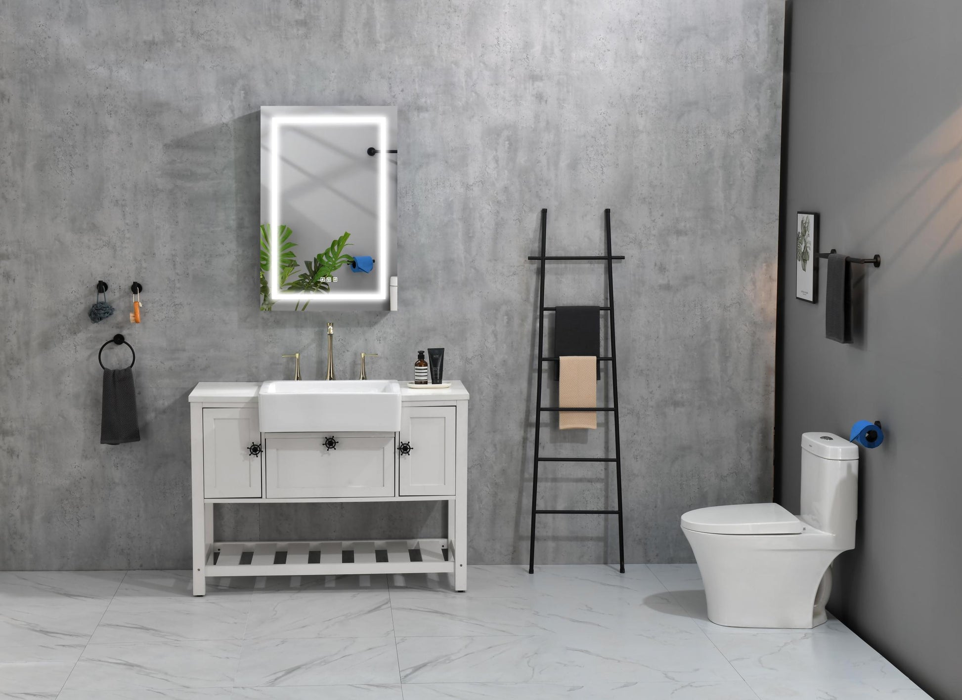 Led Lighted Bathroom Medicine Cabinet With Mirror, Surface Lighted Medicine Cabinet,Dimmable,Adjustable Shelves,Intelligent Switch Medicine Cabinet, Aluminum Frame,Left Opening Door Matt Black Aluminium