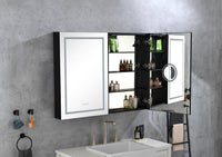 Led Lighted Bathroom Medicine Cabinet With Mirror, Surface Lighted Medicine Cabinet,Dimmable,Adjustable Shelves,Intelligent Switch Medicine Cabinet, Aluminum Frame,Left Opening Door Matt Black Aluminium