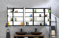 Led Lighted Bathroom Medicine Cabinet With Mirror, Surface Lighted Medicine Cabinet,Dimmable,Adjustable Shelves,Intelligent Switch Medicine Cabinet, Aluminum Frame,Left Opening Door Matt Black Aluminium