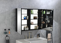 Led Lighted Bathroom Medicine Cabinet With Mirror, Surface Lighted Medicine Cabinet,Dimmable,Adjustable Shelves,Intelligent Switch Medicine Cabinet, Aluminum Frame,Left Opening Door Matt Black Aluminium