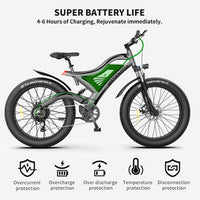 Aostirmotor S18 26" 750W Electric Bike Fat Tire 48V 15Ah Removable Lithium Battery For Adults Black Aluminium