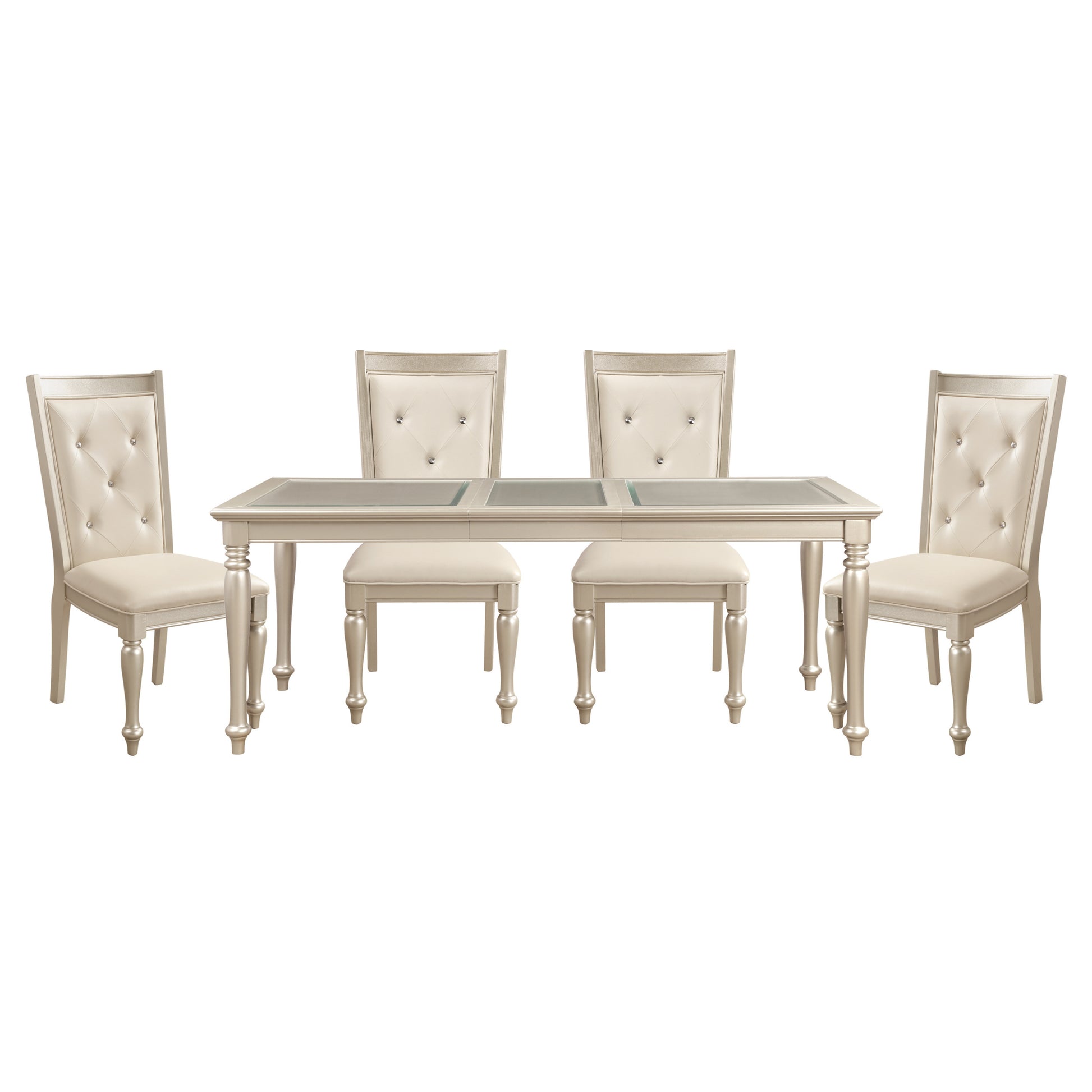 Traditional Design Silver Finish Dining Side Chairs 2Pc Set Wood Frame Crystal Button Tufted Back Silver Dining Room Glam,Modern,Traditional Wood