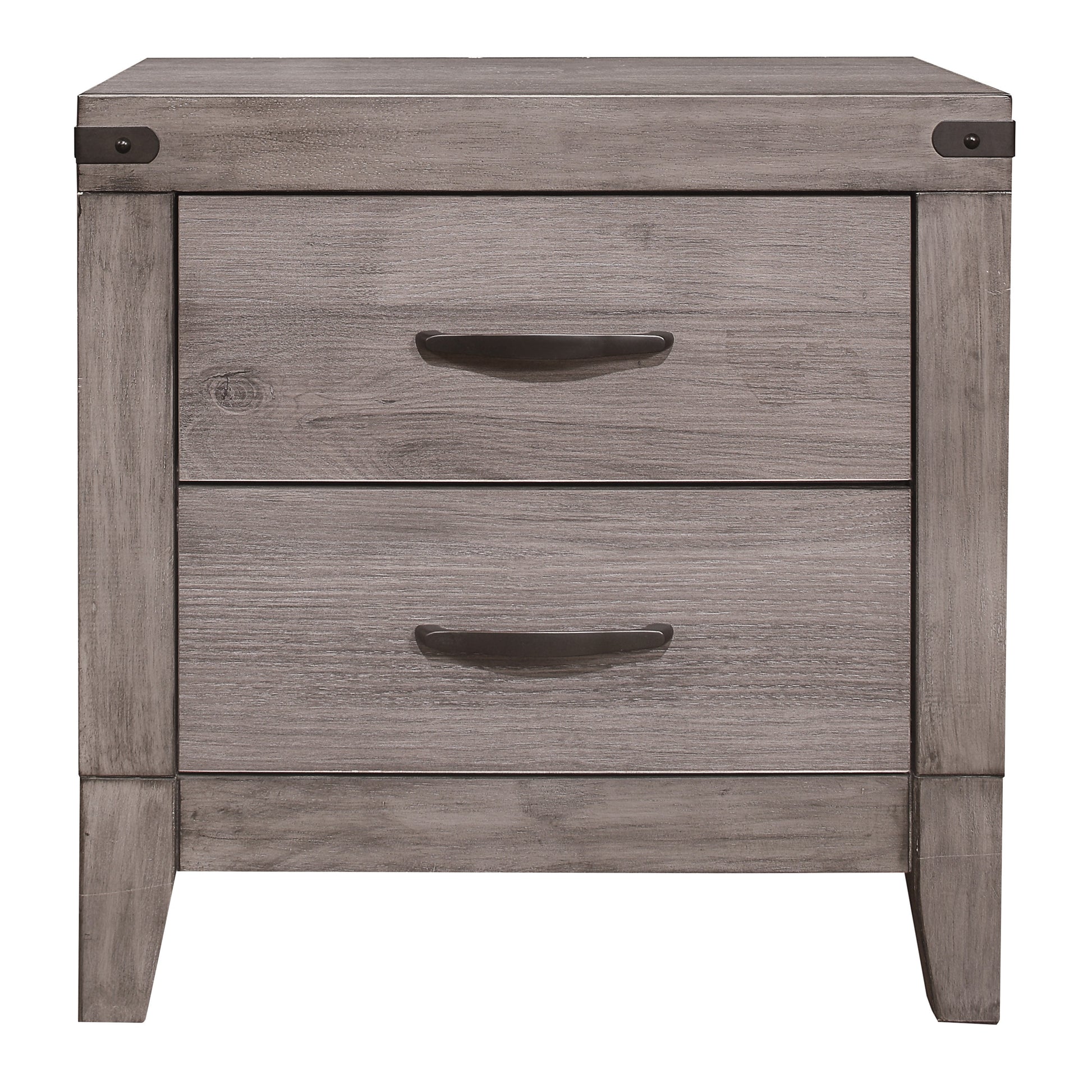 Brownish Gray Finish 1Pc Nightstand Melamine Laminate 2X Drawers Dark Metal Hardware Bed Side Table Brown Gray 2 Drawers Bedroom Wood