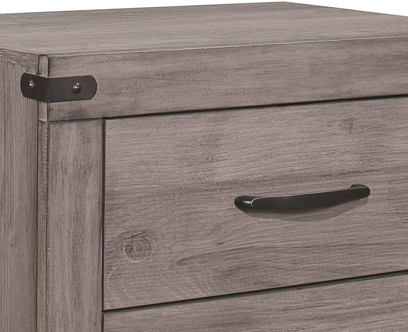 Brownish Gray Finish 1Pc Nightstand Melamine Laminate 2X Drawers Dark Metal Hardware Bed Side Table Brown Gray 2 Drawers Bedroom Wood