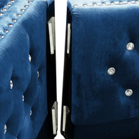 59.4 Inch Wide Blue Velvet Sofa With Jeweled Buttons,Square Arm ,2 Pillows Blue Velvet