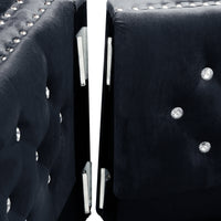 59.4 Inch Wide Black Velvet Sofa With Jeweled Buttons,Square Arm ,2 Pillows Black Velvet