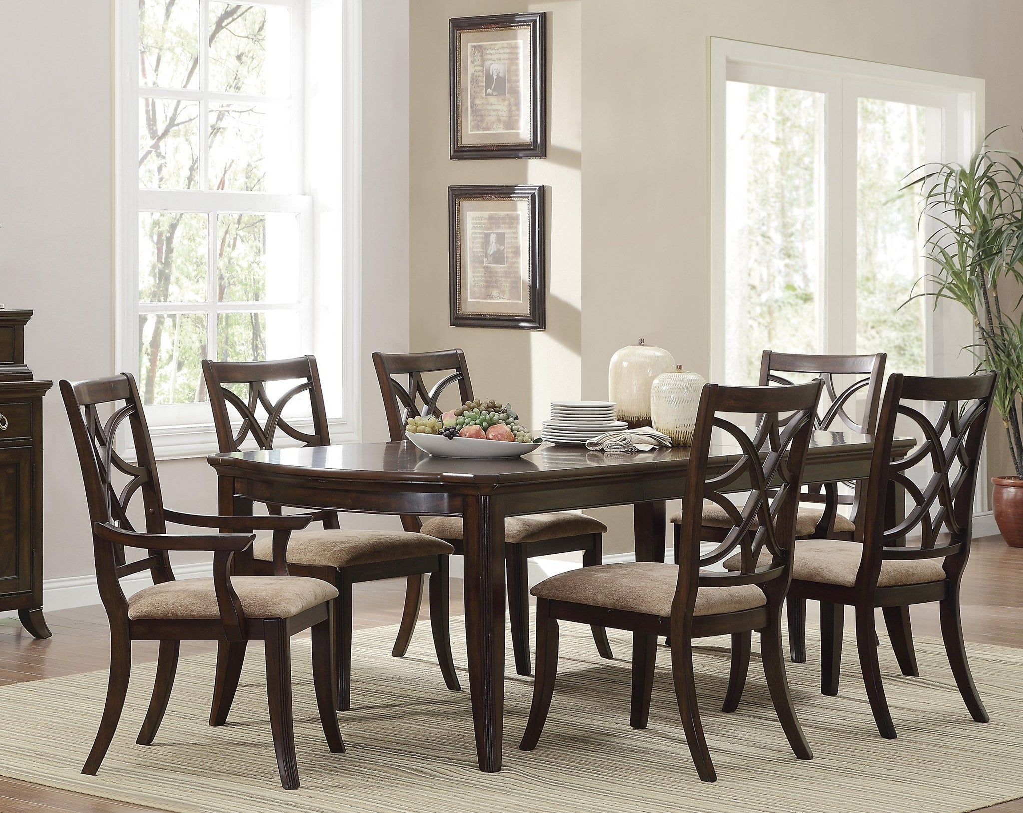 Cherry Finish Formal Dining 7Pc Set Dining Table W Extension Leaves 2X Armchairs And 4X Side Chairs Wooden Dining Room Furniture Fabric Upholstered Wood Cherry Seats 6 Wood Extendable Dining Table With Chair Wood