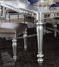 Glamourous Silver Finish Rectangular Dining Table 1Pc Draw Leaf Mirror Trim Apron Dining Room Furniture Silver Dining Room Glam,Modern Wood