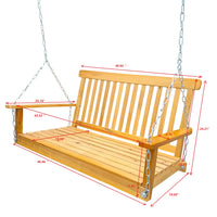 Front Porch Swing With Armrests, Wood Bench Swing With Hanging Chains,For Outdoor Patio ,Garden Yard, Porch, Backyard, Or Sunroom,Easy To Assemble,Teak Teak Solid Wood
